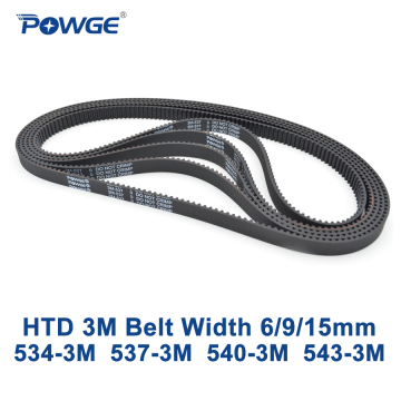 POWGE HTD 3M Timing belt C= 534 537 540 543 width 6/9/15mm Teeth 178 179 180 181 HTD3M synchronous 534-3M 537-3M 540-3M 543-3M