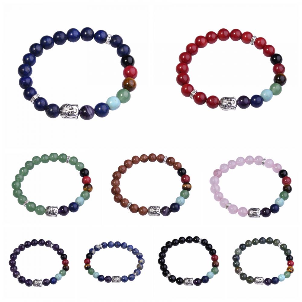 7 Chakra Gemstone Bouddhisme et Bouddha alliage Bracelet en cristal