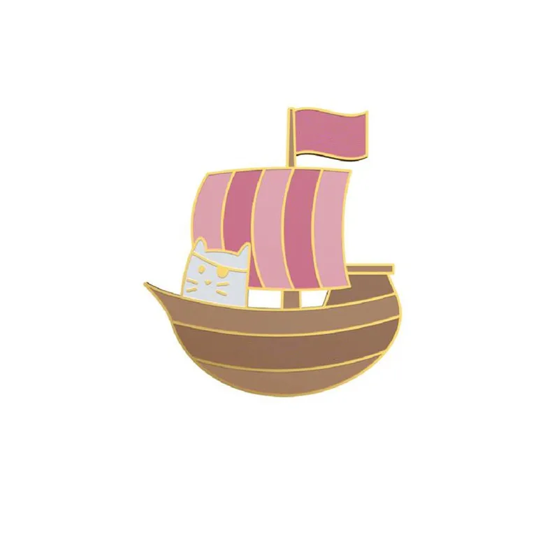 cat ship enamel pin