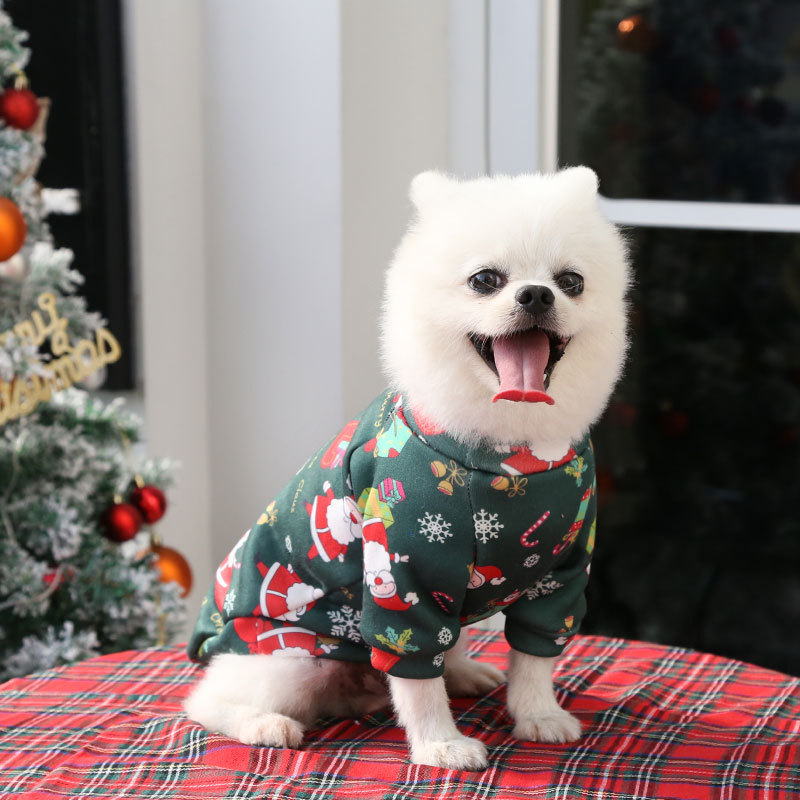 Dog Cat Teddy Bichon French Bulldog Clothes Plus Velvet Christmas Print Sweater Spring, Autumn and Winter Pet Supplies