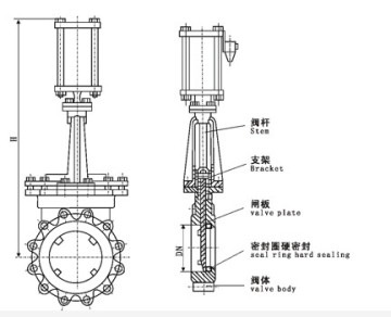 Pneumatic knife gate valve with drawing