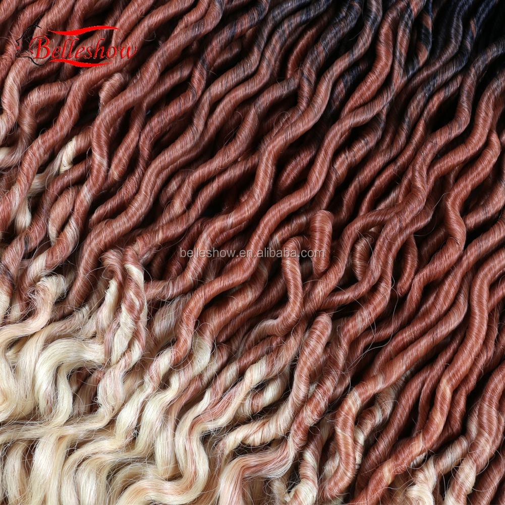 Hot sell wholesale 24 stands ombre color crochet braid hair faux locs with curly ends wavy faux locs crochet goddess faux locs
