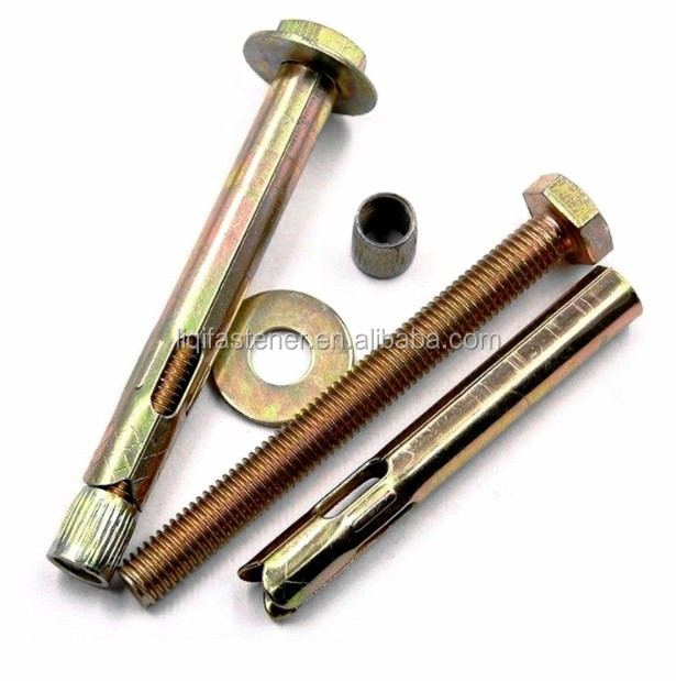 Yellow Zinc Plated Hex Bolt sleeve anchor with nut and washer Expansion Bolt