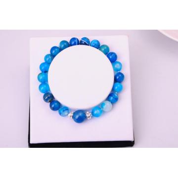 Semi Precious Stone 8MM Round Beads Blue Agate Bracelet