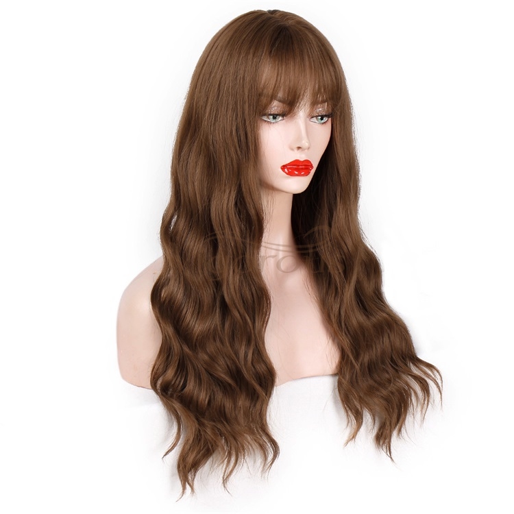 Vigorous Long Wavy Wig with Bangs for Black Women Heat Resistant Friendly Synthetic Party Wigs Long Blonde Wig