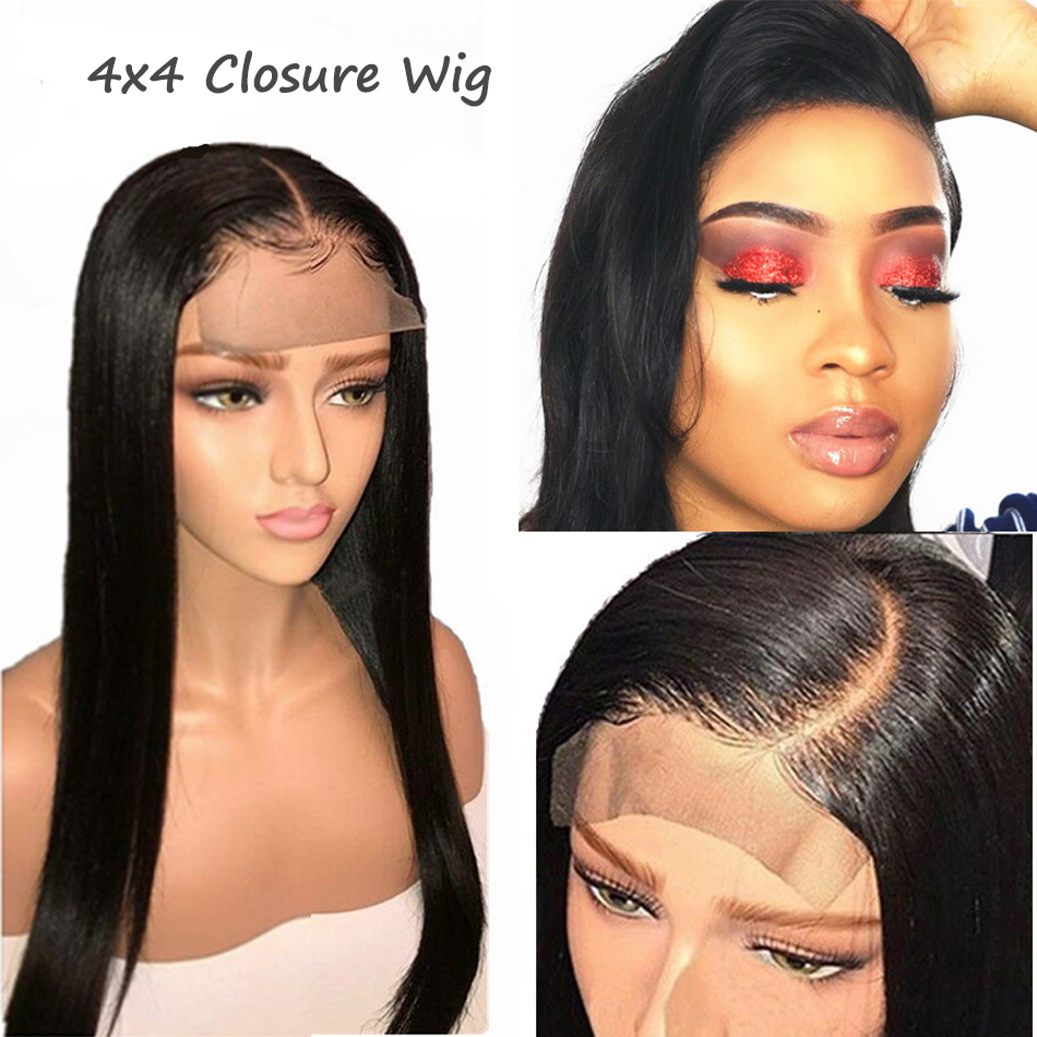 150% 180%  200% Wholesale 4x4 Lace Closure Wig Vendors 100%Aligned Cuticle Wig  4x4 Closure Natural Straight Human Hair Wigs