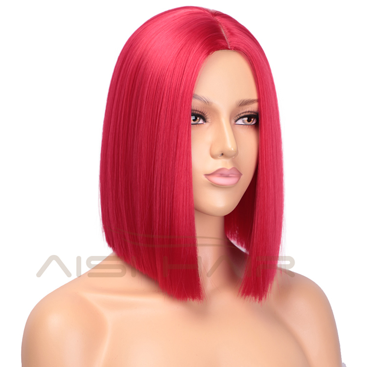 Synthetic Fiber Hair Straight Short Red Bob Hairstyle Wigs Heat Resistant For White Black Women Cosplay Party