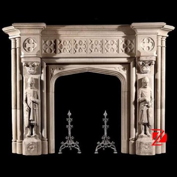 limestone fireplace mantel with figure statue