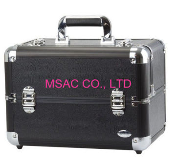 Black Professional Beauty Travel Cases With Tray , Leather Hair Dressing Case