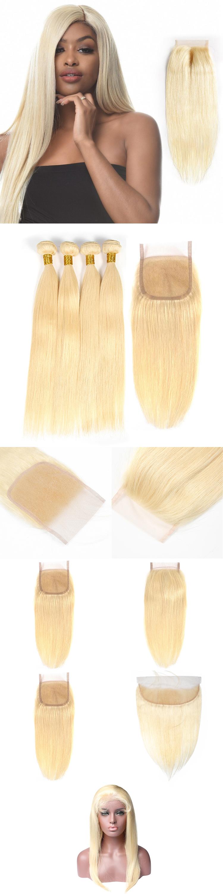 Straight Weave Blonde Hair Show 613 Color 100% Unprocessed Virgin Human Hair Hair Cuticle Lace Closure Modern Brazilian Brazil