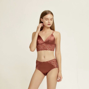 Ensembles de culottes de soutien-gorge sans fil de luxe en satin