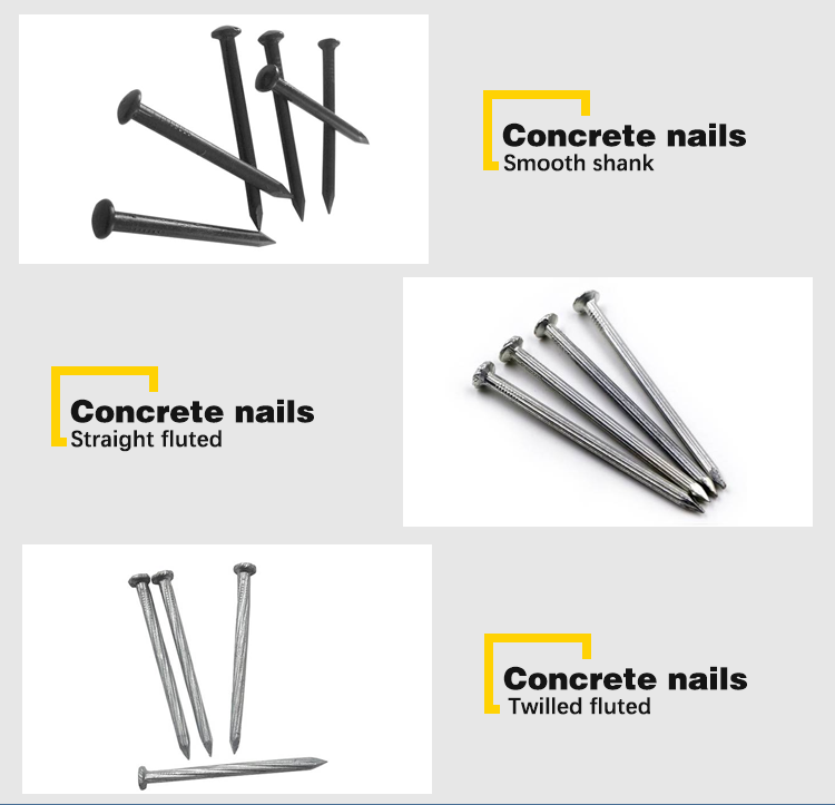 1to 4 inch 10cm concrete nails with washer 1-1/2 inch 25kg box steel cut masonry nails galvanized hardened steel concrete nails