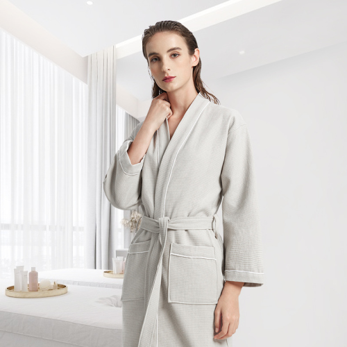 Cotton Breathable White Hotel Kimono Collar Waffle Bathrobe