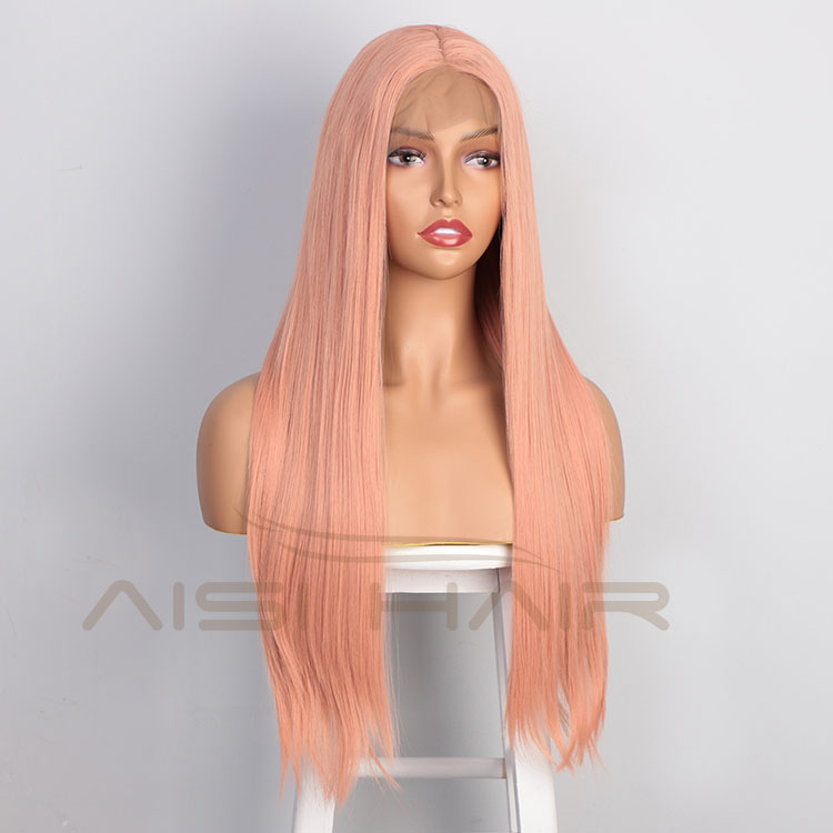 Aisi Hair Cosplay Long Silky Straight Pink Wig Natural Straight Swiss Lace Wig Middle Part Lace Frontal Wigs For Black Women