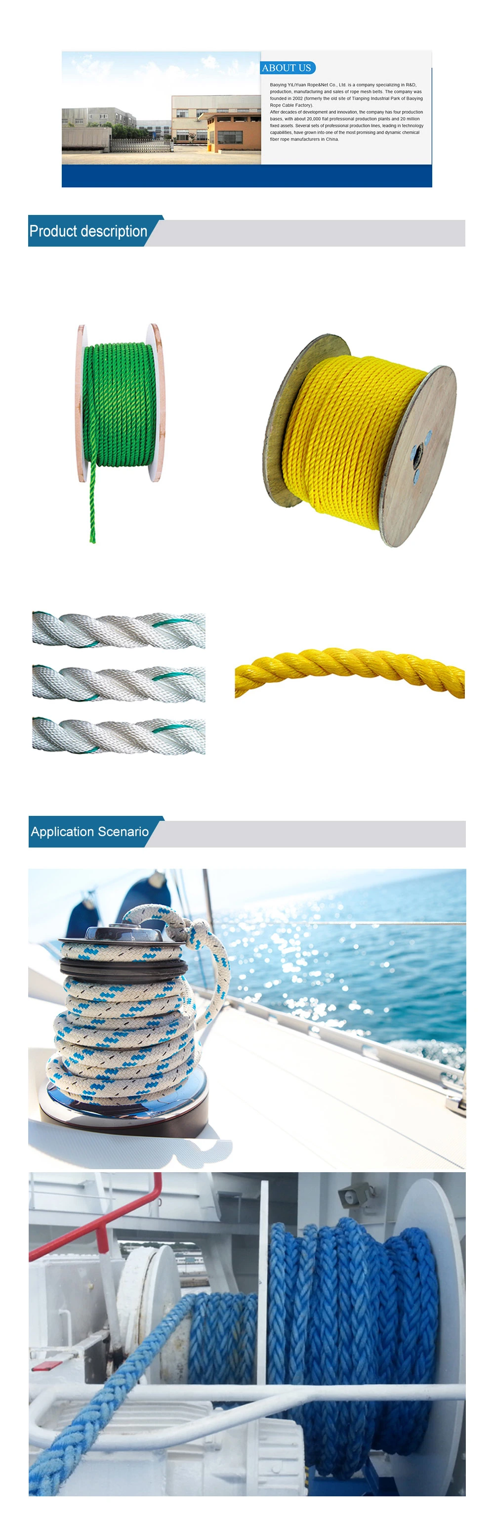 Ultraviolet-Proof High Strength Wear Resistance UHMWPE/Polyester Mooring Winch Ropes