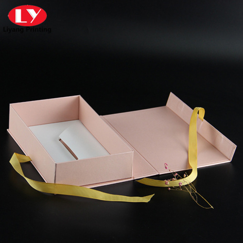 magnetic pink book shaped gift box with ribbon