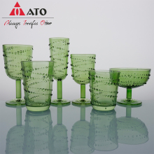 Embossed Green Drink Glass Goblet Drinking Cup set
