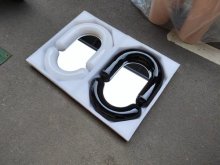 white round black framed decorative bathroom wall mirror