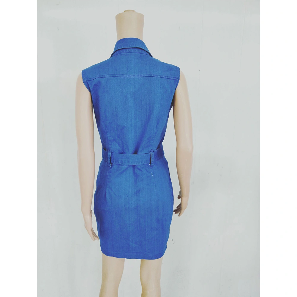 2021 OEM China Factory Summer Dresses Bodycon Sexy Denim Dress with Belt