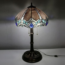 16 Inch Stained Glass Dragonfly Lamp - European Tiffany Table Lamp with Copper Base
