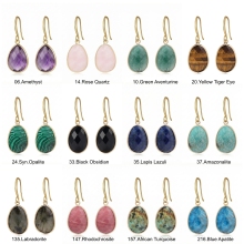 Gemstone Faceted Dropwater Earrings Natural Stone 15x18MM Faceted Stone Pendant Drop Earrings with Gold Stainless Steel Hoop