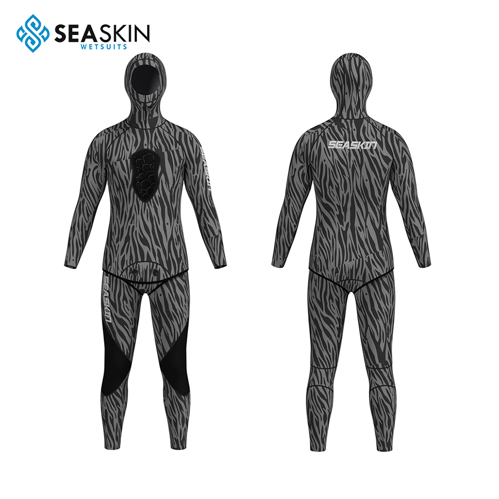 Seaskin 7mm Camo Neorprene Wetsuit พร้อมแผงยืดชุดดำน้ำเต็มรูปแบบพร้อมฮูด