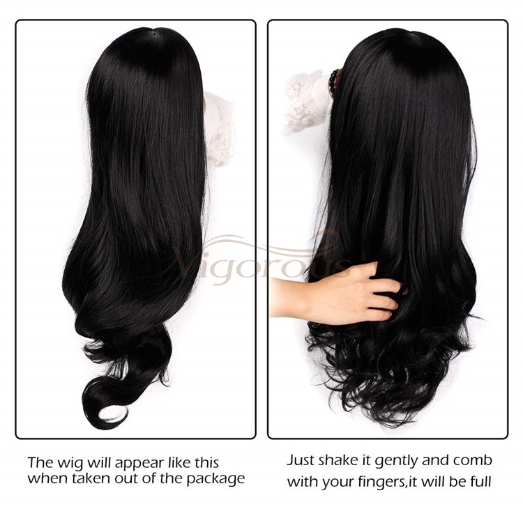 Vigorous Black Wavy Wigs for Women Synthetic Long Curly Party Wigs Middle Part Natural Looking Full Wigs