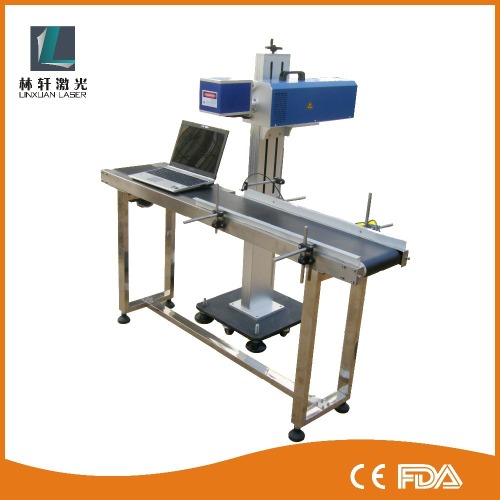 high efficient online flying laser printing on metal, engraving machine used for guns, sunglass, PVC, PP, PS, ABS, PPS