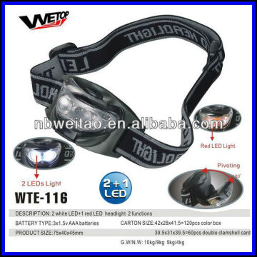 2 white+1 red battery operated LED headlight