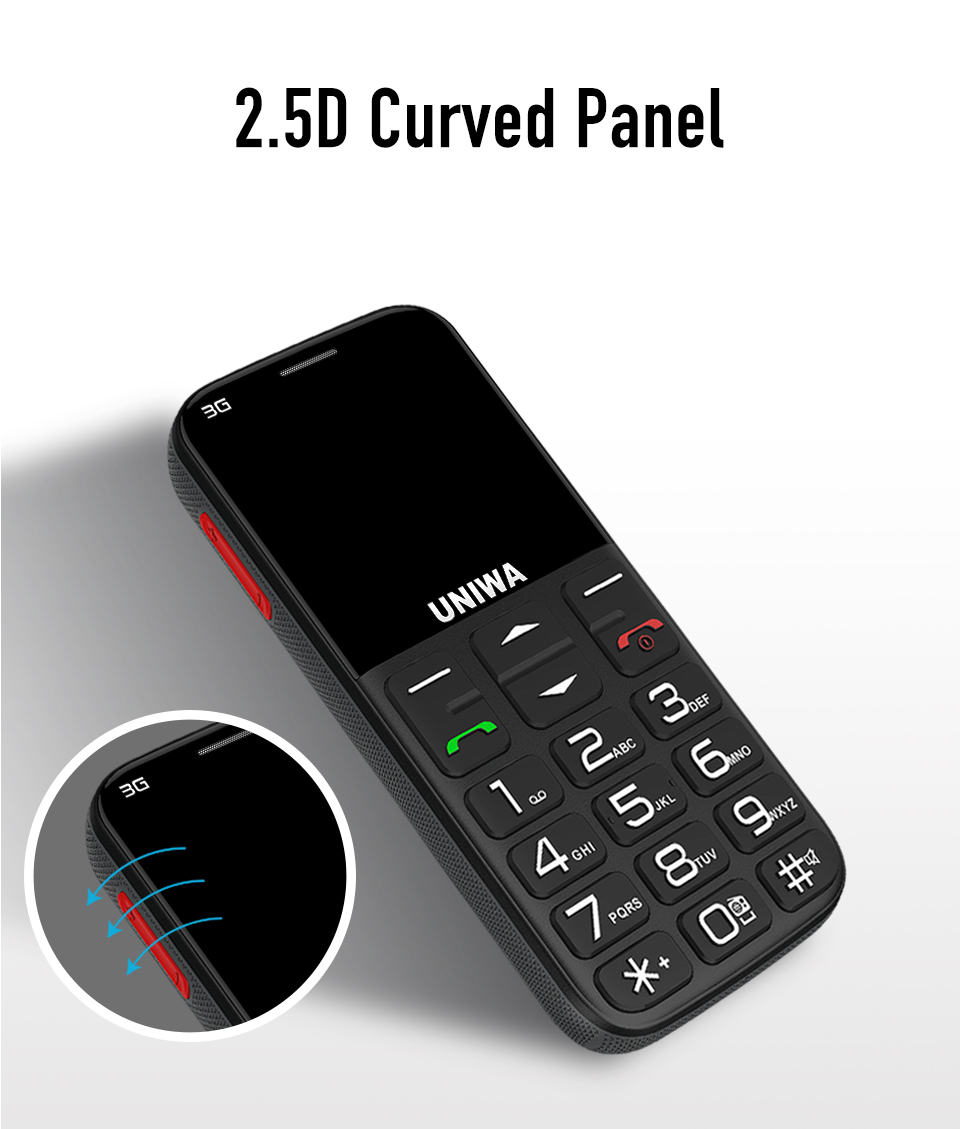 UNIWA V808G 2.31 Inch Curved Screen Single SIM 3G Senior Phone SOS