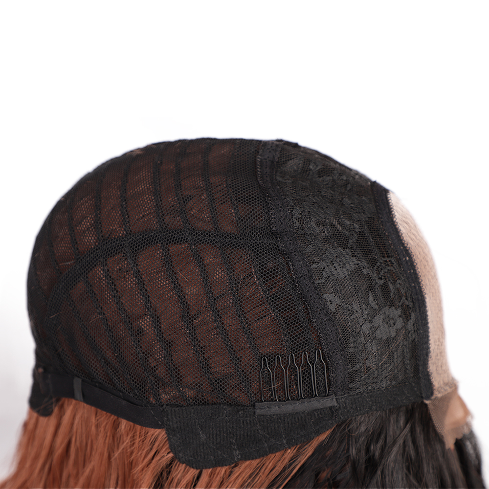 Vigorous High Quality Long Jerry Curl Small Part Lace Natural Hairline Ombre Honey Brown For Black Women Synthetic Hair Wigs