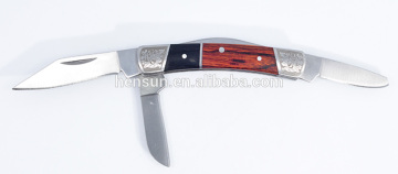 Multifunction 3 Blade Folding Pakkawood Handle Pocket Knives