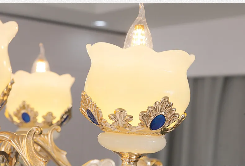 European Luxury Natural Jade, Crystal Chandelier, Villa Living Room Headlights