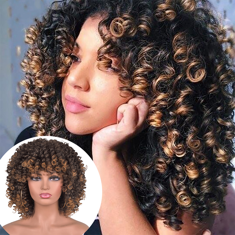 African kinky curly synthetic wig wholesale cheap headband with bangs wig short styles high quality wigs for black women