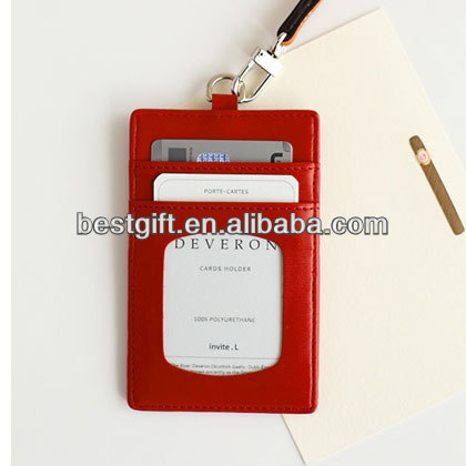 Fashion leather lanyard id card badge holder