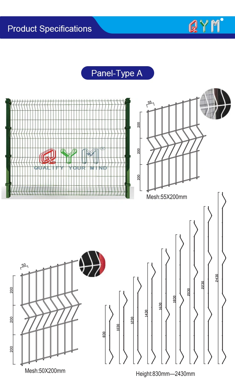 Welded Wire Mesh Fence Panels in 12 Gauge 3D Curved Panel Fence
