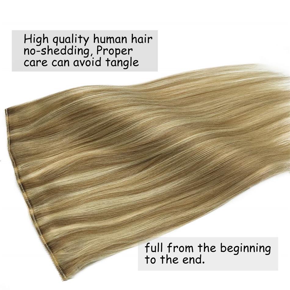 Drop shipping Own Band Remy Halo Hair Piece Highlight Color Silk Straight Real Brazilian Human Hair Halo Hair Extension