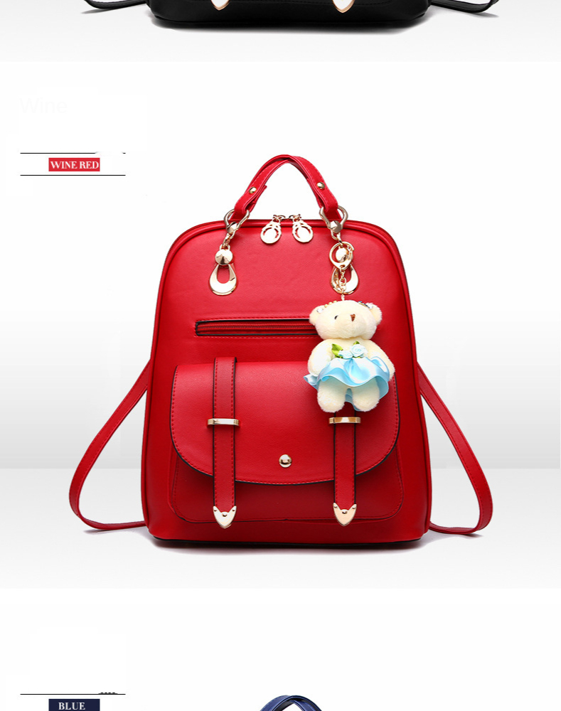 Fashion Backpack PU Leather Women Girls Bear Pendant Backpack Purse Shoulder Satchel Top-Handle Bags