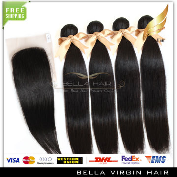Brazilian straight human hair weaves and lace closure