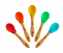 BPA Free Silicone Bamboo Baby Weaning Feeding Spoons