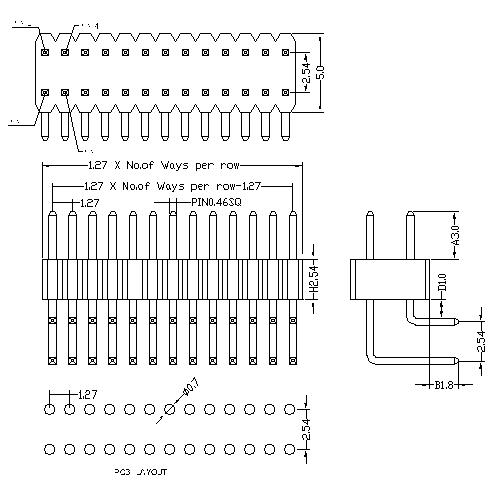 1.27X2.54 mm Pin header Dual Row Angle