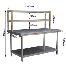 RUITAI Stainless Steel Worktable with Top Shelf and Back Shelf