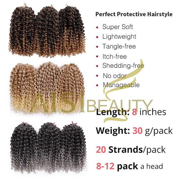 Aisi Beauty Wholesale 8 Inch High Quality Marly Bob Heat Resistant Fiber Kinky Curly Synthetic Crochet Braiding Hair Extensions