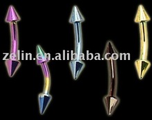 Coated Titanium Curved Spike Barbell body piercing jewelry eyebrow ring