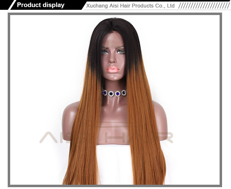 High Quality Ombre Wig Natural Wave Front Lace Brown Dark Root Lace Frontal Long Silky Straight Wig Hair Wigs For Women