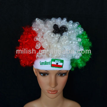 Party Custom flag wig Crazy Football sports Fan Afro Wig with headband FBW-0183