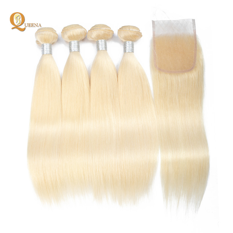 40 Inch Russian Blonde Weave Virgin Raw Straight Human Hair Machine Double Weft 613 Bundles