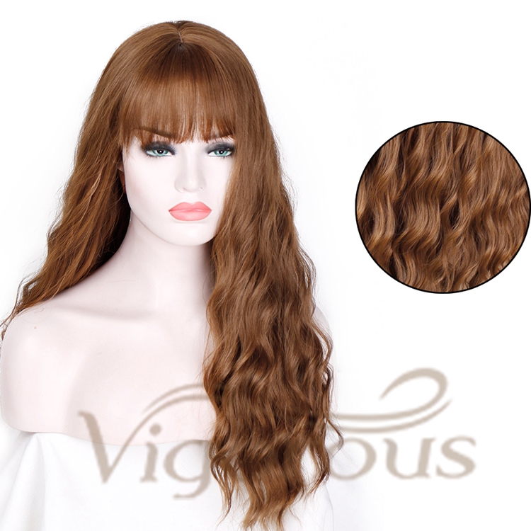 Vigorous Wholesale Price Long Body Wave With Bangs Yama Brown Cosplay 8 Colors In Stock For Black Women Synthetic Hair Wigs