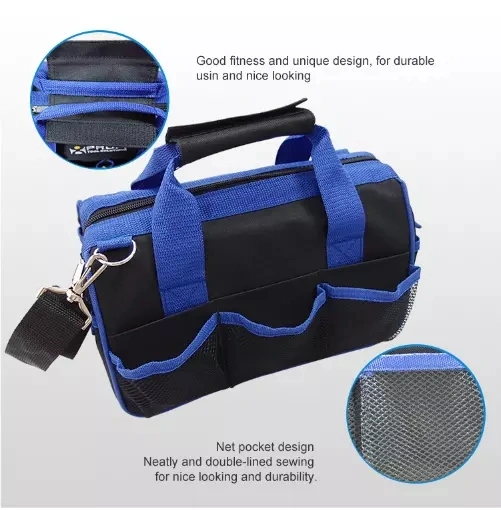 Promotion Purpose Electrician Plumber Use 12 Inch Portable Storage Tool Bag with Hard Bottom