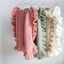 Customizable Cotton Knitted Ruffle Stroller Blanket for Babies